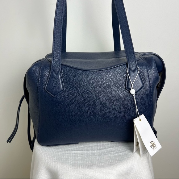 Tory Burch Blue Perry Balloon Stripe Satchel Leather Bag NEW Multicolor - Picture 6 of 16